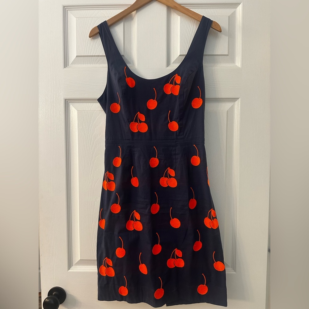 Anthropologie Navy and Orange Cherry Mini Dress